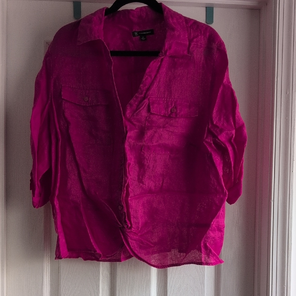 INC International Concepts Fuchsia Sheer Button-Down Shirt